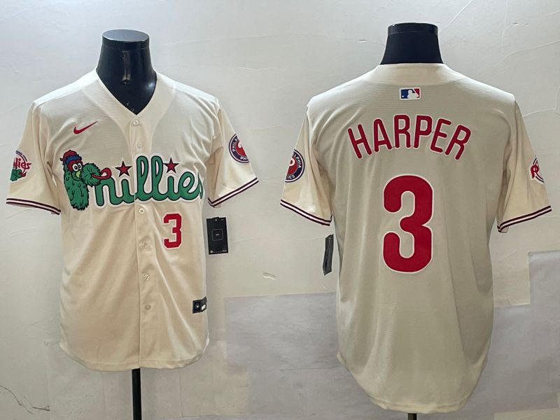 Men Philadelphia Phillies #3 Harper Cream Three generations Joint Name Game 2025 Nike MLB Jersey style 4